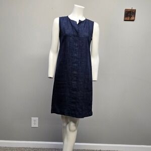 Nuthatch Dress Small Mini Navy Blue Linen Shift Coastal Summer Minimalist Scandi